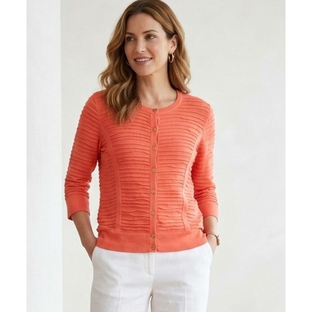 Aldo Martins Spain 12 Coral Orange Textured Bamboo Cotton Cardigan Artisan Boho